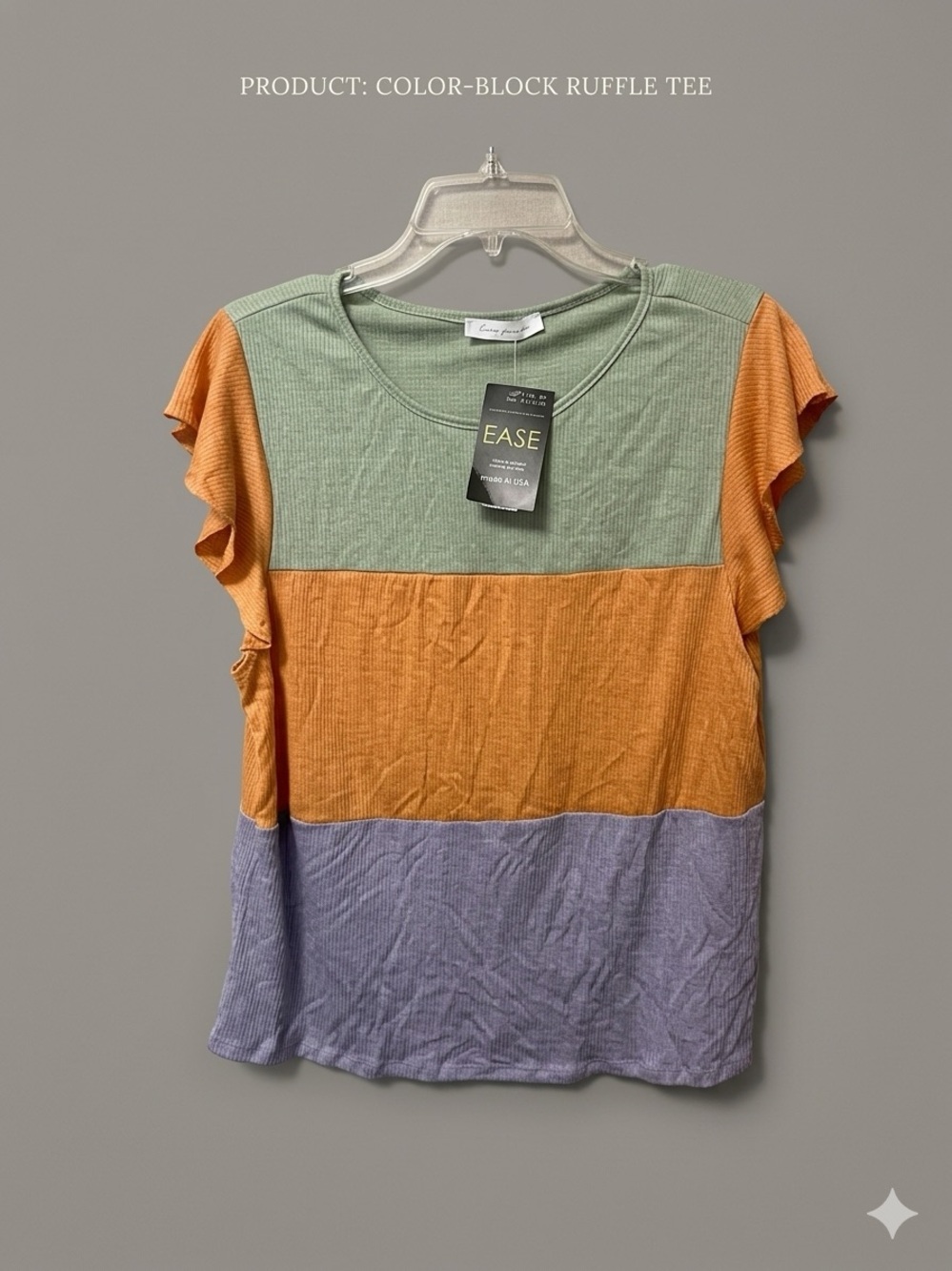 Ces Femme Colorblock Flutter Sleeve Tee in Green, Orange, Purple